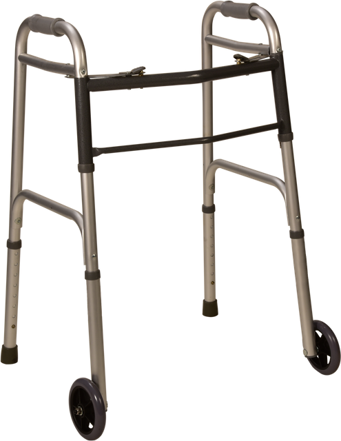 Double-Button Foldable Walker with 5 Inch Front Wheels