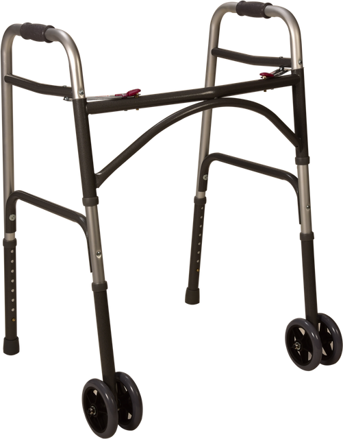 Heavy-Duty Double-Button Foldable Walker with 5 Inch Front Double-Wheels