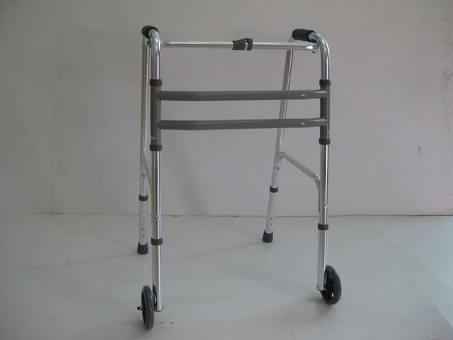 Single-Button Foldable Walker with 5 Inch Front Wheels